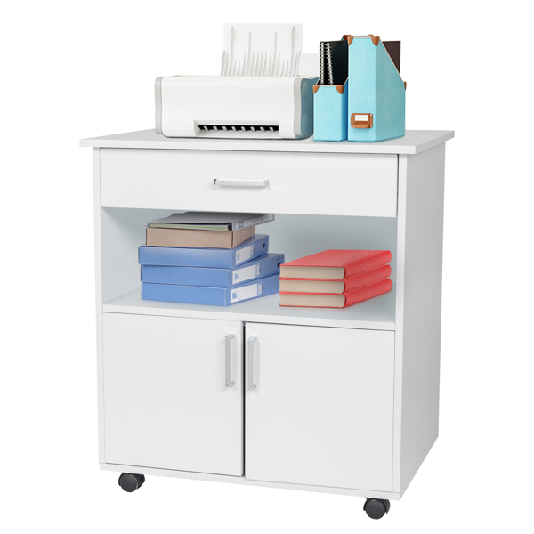 One Drawer One Layer Frame Double Doors MDF And PVC Wooden Filing Cabinet White