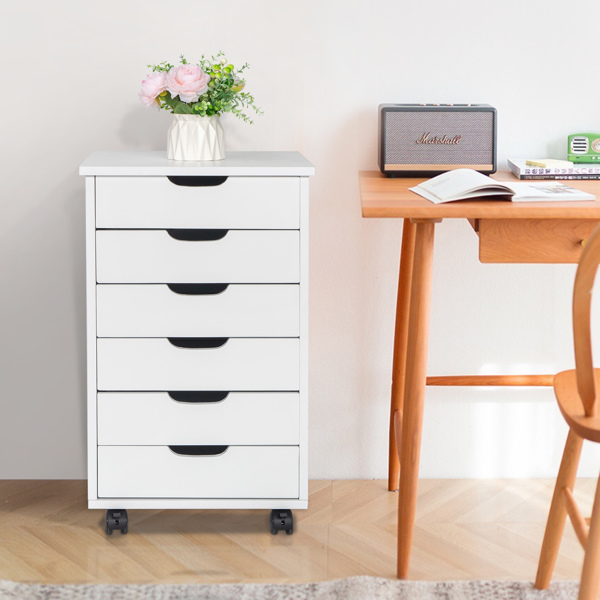 Six Drawers MDF With PVC Wooden File Cabinet White
