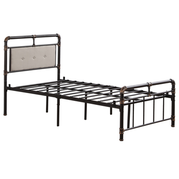 Single-Layer Bed Head and Soft Pull Button Bed End Standpipe Water Pipe Bed Twin Black Gold-Painted Iron Bed