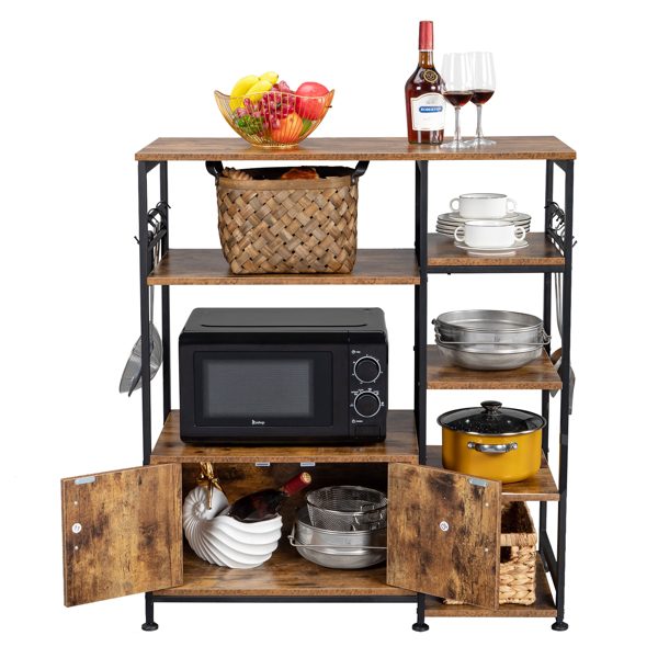 Multiuse 5-Tier Metal Kitchen Bakers Rack, Microwave Storage Rack Oven Stand with Wine Storage Organizer Workstation,Particleboard Industrial Kitchen Shelf