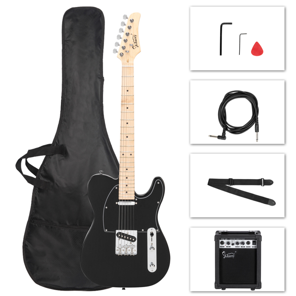 【Do Not Sell on Amazon】Glarry GTL Maple Fingerboard Electric Guitar with 20W Amplifier Bag Strap Plectrum Connecting Wire Spanner Tool Black