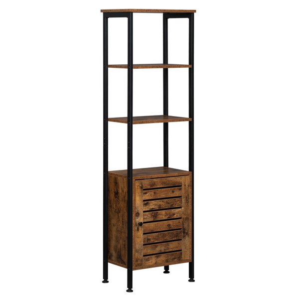 Tall Cabinet, 4-Tier Storage Cabinet with Door and Inside Adjustable Shelf, Steel Frame, Space-Saving, for Living Room, Entryway, Kitchen, Industrial, Rustic Brown
