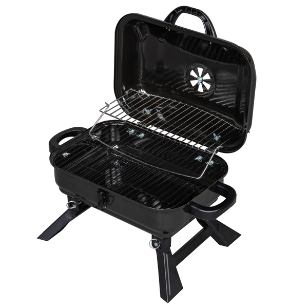 Portable Charcoal Grill BBQ and Smoker with Lid, Folding Tabletop Grill, for Camping Patio Backyard Outdoor Cooking, Black