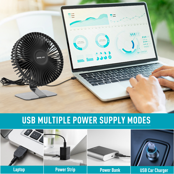 (ABC)6 INCH USB Desk Fan with Upgraded Strong Airflow, 4 Speeds, Whisper Quiet Desktop Office Table Fan, 90° Adjustable Tilt Angle for Better Cooling,4.9 ft Cord, Black（亚马逊禁售)