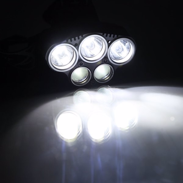 New Type 5-LED 5000LM 3 Modes White Light Aluminum Alloy LED Headlamp Black
