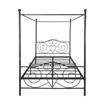 Metal Canopy Bed Frame with Vintage Style Headboard & Footboard / Easy DIY Assembly/ All Parts Included, Queen Black