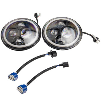 2x Round LED Angle Eyes Headlights 7 Inch For Jeep Wrangler JK TJ For Hummer H2