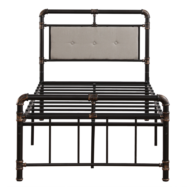 Single-Layer Bed Head and Soft Pull Button Bed End Standpipe Water Pipe Bed Twin Black Gold-Painted Iron Bed