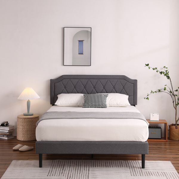 Queen Adjustable Headboard Height Cotton And Linen Soft-Packed Bed Dark Gray