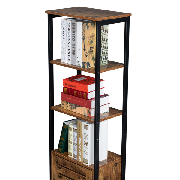 Tall Cabinet, 4-Tier Storage Cabinet with Door and Inside Adjustable Shelf, Steel Frame, Space-Saving, for Living Room, Entryway, Kitchen, Industrial, Rustic Brown