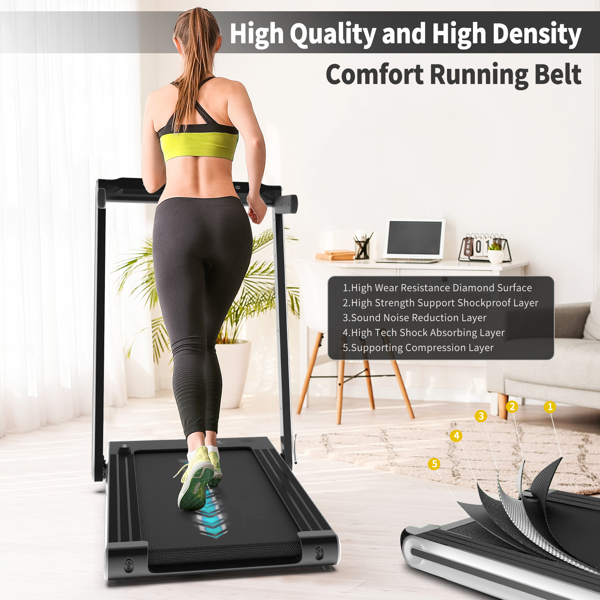 2 in 1 Folding Treadmill, 2.3HP Under Desk Electric Treadmill, Installation-Free with Bluetooth Speaker, Remote Control and LED Display, Walking Jogging for Home Office Use-silver
