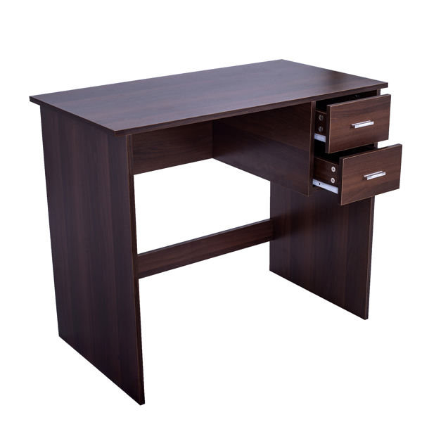 Computer Desk with 2 Pull Out Storage Drawers and Stable Wooden Frame  Walnut