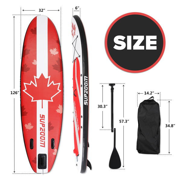 SUPZOOM Red Leaf Inflatable 10'6×32"×6" SUP for All Skill Levels Everything Included with Stand Up Paddle Board, Paddle, Hand Pump, ISUP Travel Backpack, Leash, Waterproof Bag, Repair Kit