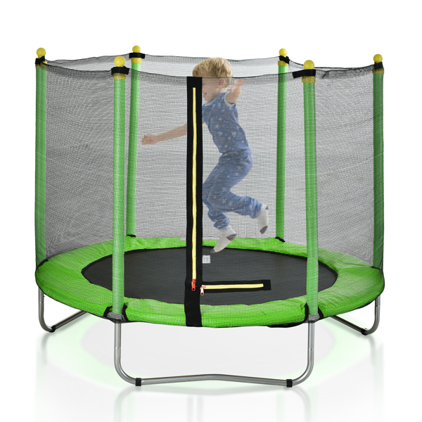 60" Round Outdoor Trampoline with Enclosure Netting Green