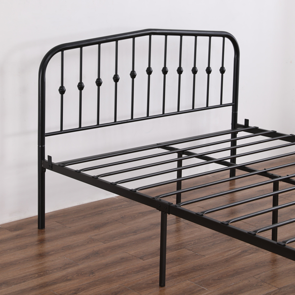 Single-Layer Curved Frame Bed Head and Foot Center Raised Vertical Pipe with Ball Decoration Full Black Iron Bed