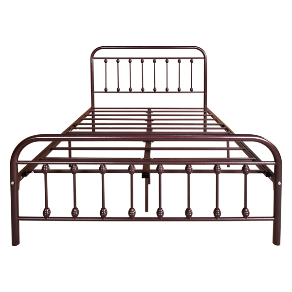 Vintage Full Metal Bed Frame with Headboard and Footboard Platform/Wrought Iron/Heavy Duty/Solid Sturdy Metal Slat/Rustic Brown/No Box Spring Needed