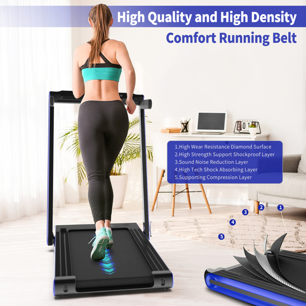 2 in 1 Folding Treadmill, 2.3HP Under Desk Electric Treadmill, Installation-Free with Bluetooth Speaker, Remote Control and LED Display, Walking Jogging for Home Office Use-Blue