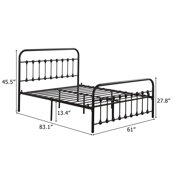 Single-Layer Curved Frame Bed Head and Foot Tube with Shell Decoration Queen Black Iron Bed
