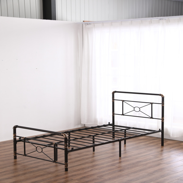 Single-layer Water Pipe Bed with Cross Design and Foot End Twin Black Iron Bed