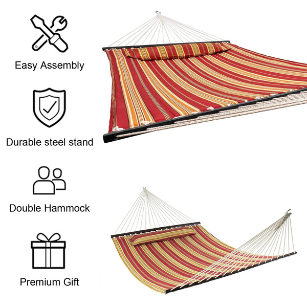 2 Person Hammock, Lengthen and Thicken Quilted Fabric Outdoor Hammock with Spreader Bars Heavy Duty 450 Pound Capacity Net Weight 10.29 lbs