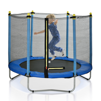 60\\" Round Outdoor Trampoline with Enclosure Netting Blue