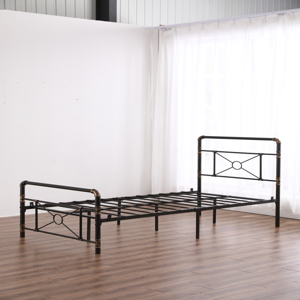 Single-layer Water Pipe Bed with Cross Design and Foot End Twin Black Iron Bed