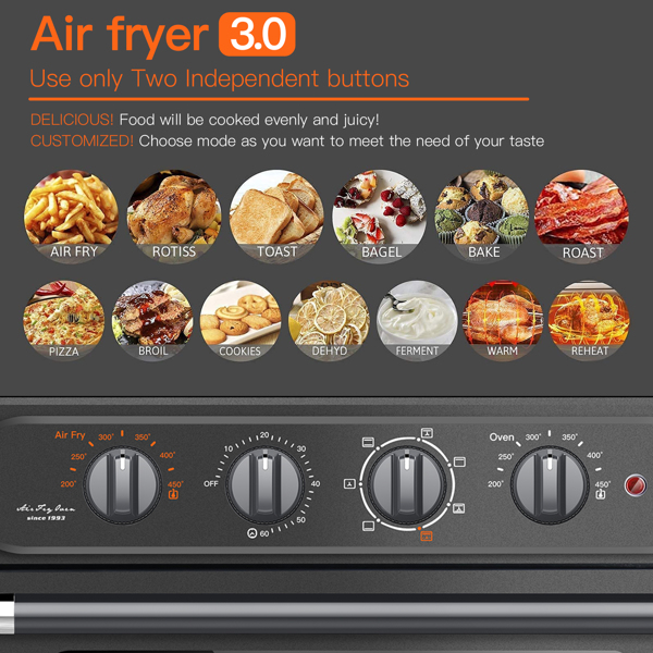 Air fryer pan oven 23L large capacity 7 in 1 convection oven, air oven, small kitchen appliances, with air frying, grilling, toasting, grilling and baking functions