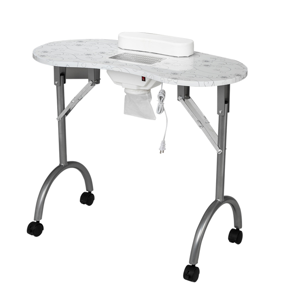 Portable MDF Manicure Table Spa Beauty Salon Equipment Desk with Dust Collector & Cushion & Fan White
