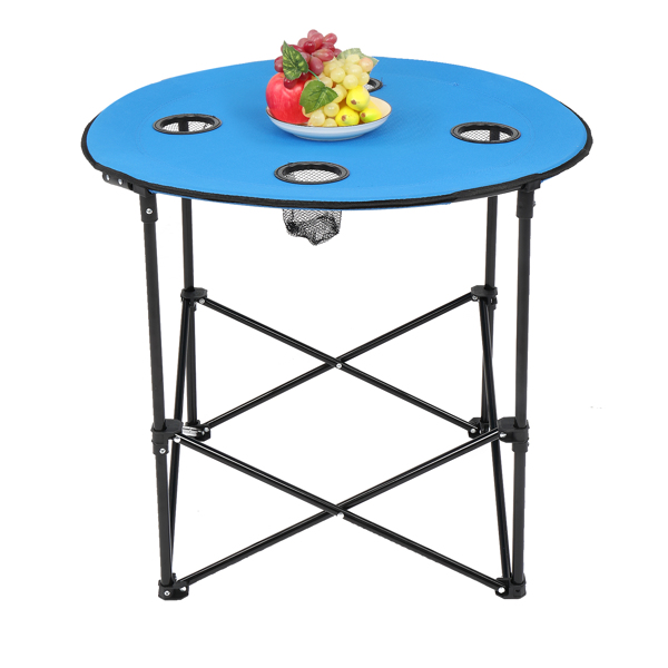 Oxford Cloth Steel Round Outdoor Folding Table Blue