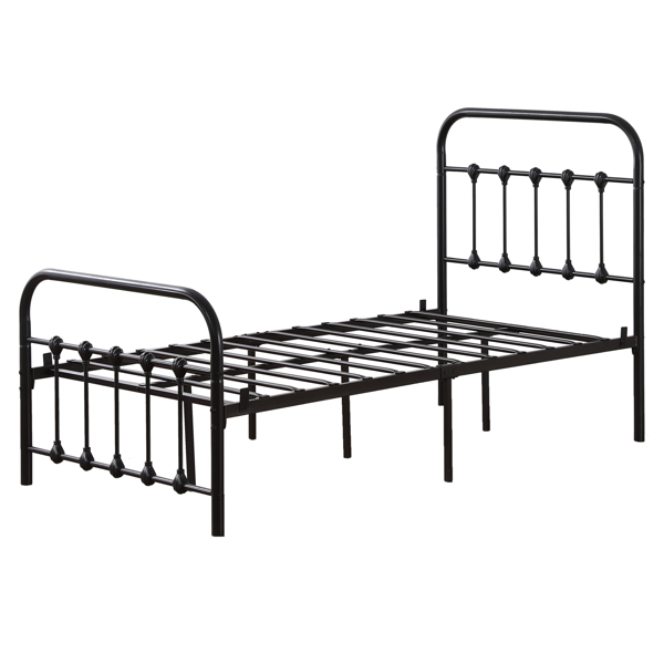 Single-Layer Curved Frame Bed Head and Foot Tube with Shell Decoration Twin Black Iron Bed