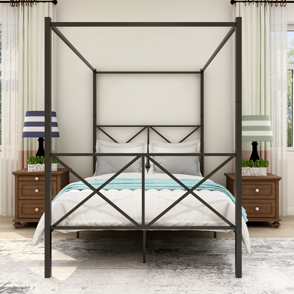 Metal Canopy  Full Size Platform Bed Frame with X Shaped Frame