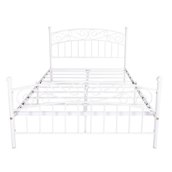 Metal bed frame platform mattress foundation with headboard and footrest, heavy duty and quick assembly, Queen White