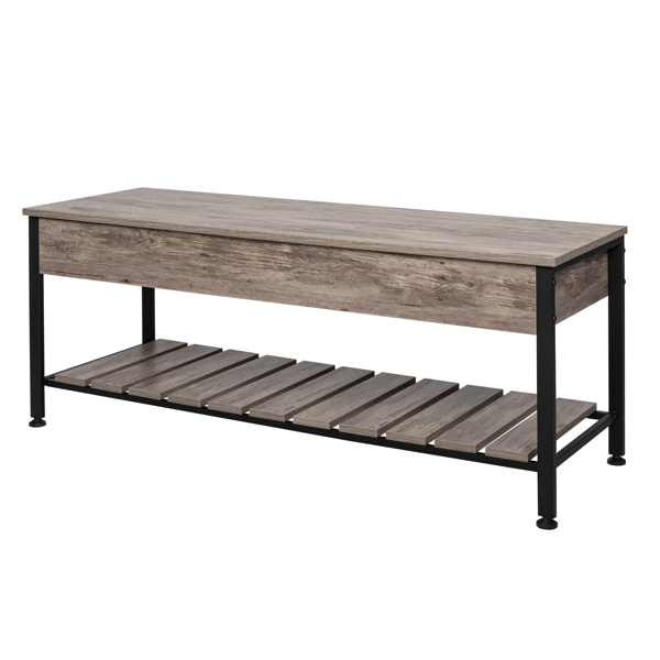 Industrial Storage Bench, Entryway Lift Top Shoe Storage Bench in Dining Room, Hallway, Living Room Metal Frame Gray 
