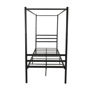 Canopy Metal Bed with Headboard Mattress Foundationt Platform Frame Metal Slat ,Black Full Size