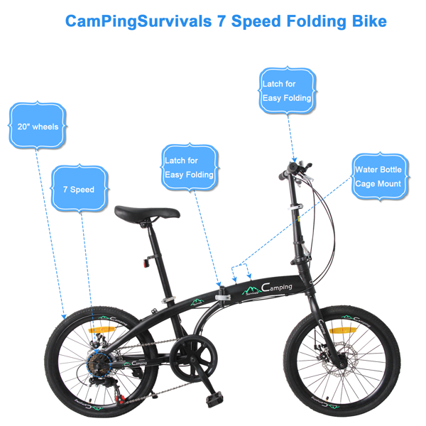 20in High Carbon Steel Bearing 100kg Foldable Adult Leisure Bicycle Black（Do not sell on Amazon）