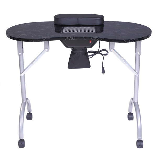 Portable MDF Manicure Table Spa Beauty Salon Equipment Desk with Dust Collector & Cushion & Fan Black