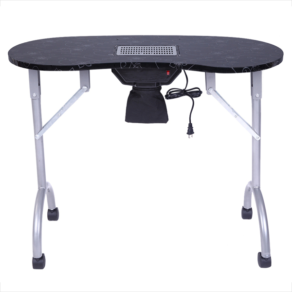 Portable MDF Manicure Table Spa Beauty Salon Equipment Desk with Dust Collector & Cushion & Fan Black