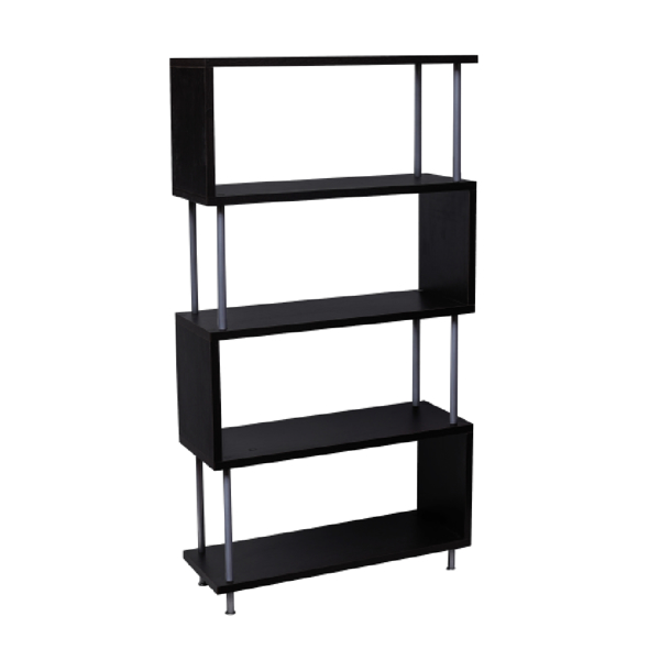 S-Shaped 5 Shelf Bookcase, Wooden Z Shaped 5-Tier Vintage Industrial Etagere Bookshelf Stand for Home Office Living Room Decor Books Display（Dark Brown）