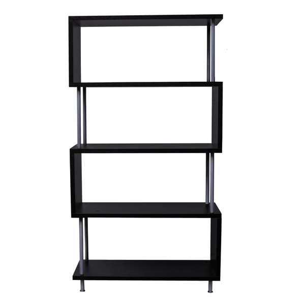 S-Shaped 5 Shelf Bookcase, Wooden Z Shaped 5-Tier Vintage Industrial Etagere Bookshelf Stand for Home Office Living Room Decor Books Display（Dark Brown）