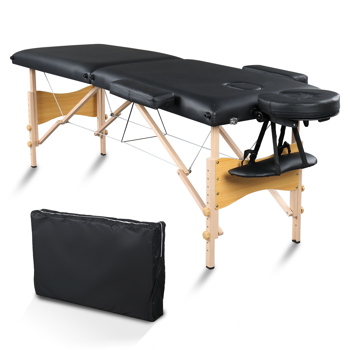 84\\" 2 Sections Folding Portable Beech Leg Beauty Massage Table 60CM Wide Adjustable Height Black