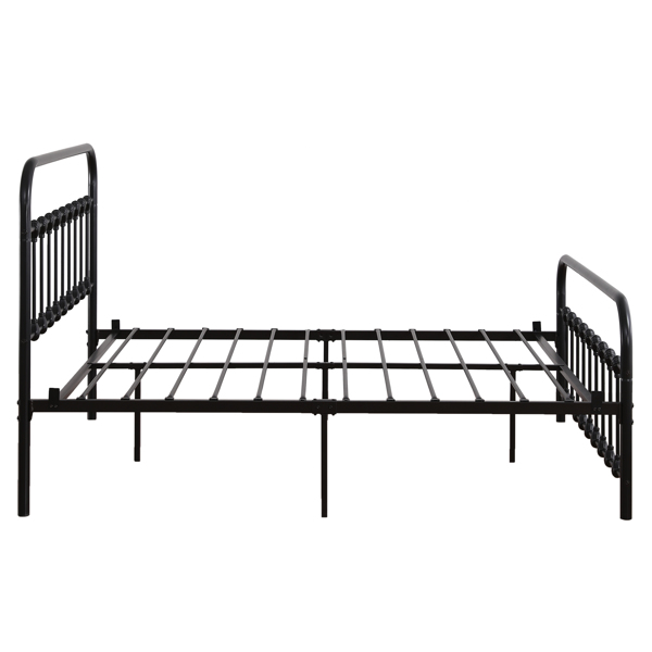 Single-Layer Curved Frame Bed Head and Foot Tube with Shell Decoration Queen Black Iron Bed