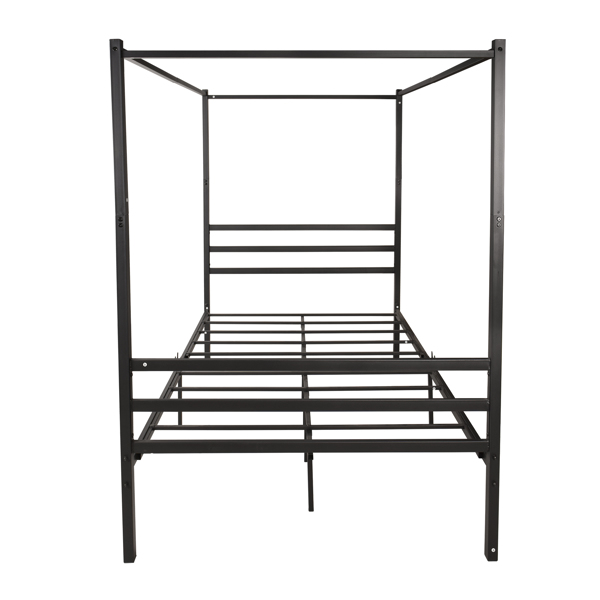 Canopy Metal Bed with Headboard Mattress Foundationt Platform Frame Metal Slat, Black Twin Size