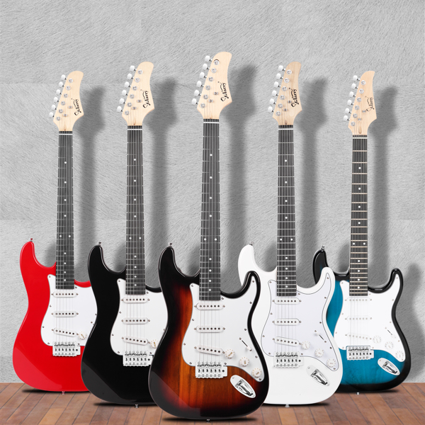 【Do Not Sell on Amazon】Glarry GST Stylish Electric Guitar with SSS Pickup,White Pickguard, 20W Amplifier Sunset Color