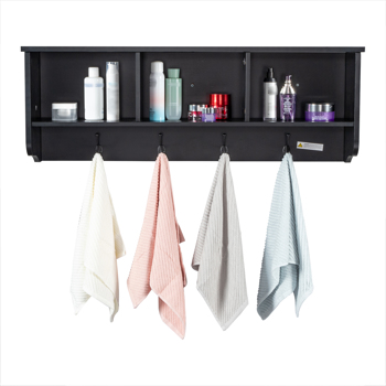  Entry Hall Shelf with 3 Cubby and 4 Hook Coat Rack Black