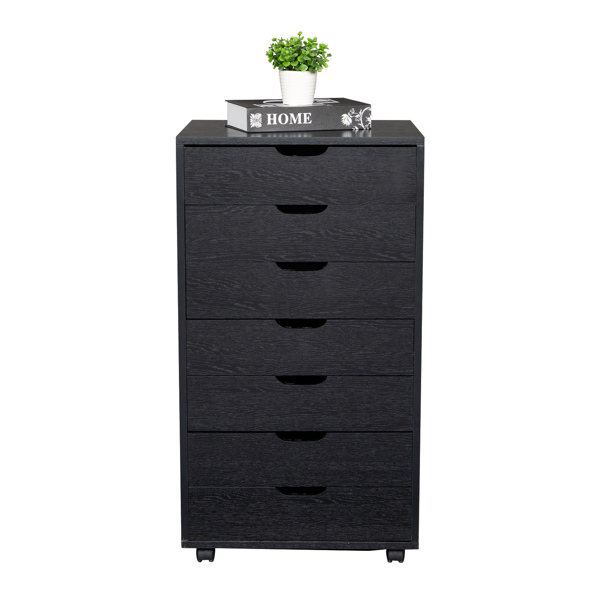 7-Drawer Wood Filing Cabinet, Mobile Storage Cabinet for Closet / Office Black Color