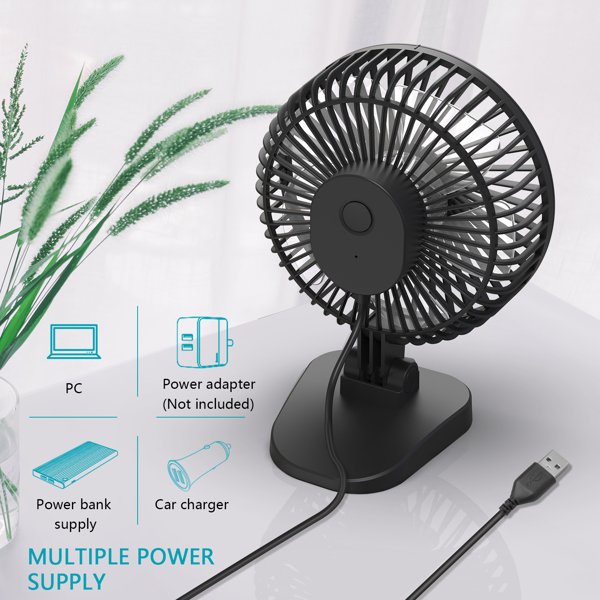 USB Desk Fan, Small but Mighty, Quiet Portable Fan for Desktop Office Table, 40° Adjustment for Better Cooling, 3 Speeds, 4.9 ft Cord（亚马逊禁售)