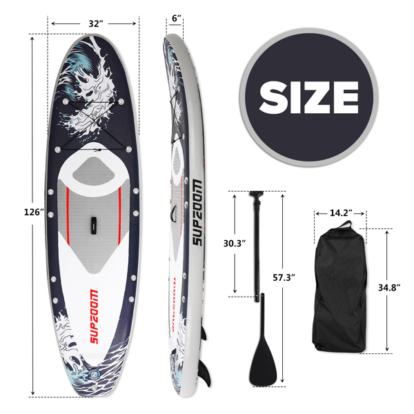 SUPZOOM Shark Style Inflatable 10'6×32"×6" SUP for All Skill Levels Everything Included with Stand Up Paddle Board, Paddle, Hand Pump, ISUP Travel Backpack, Leash, Waterproof Bag, Repair Kit