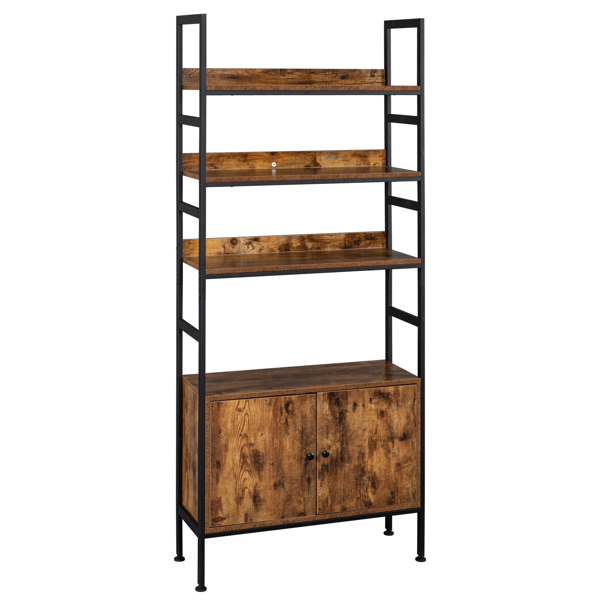 Bookshelf,Industrial Bookcase with 2 Cabinets, 3-Tier Free Standing Open Shelf Display Storage Rack Shelves