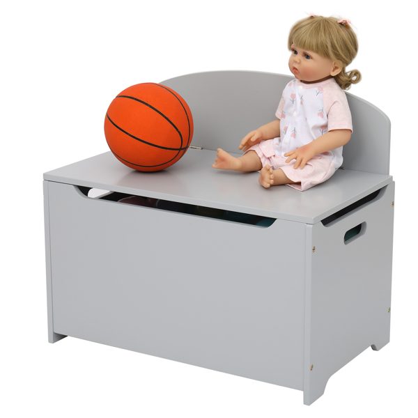 Wooden Toy Box and Storage Chest，Entryway Bench with 2 Safety Hinges，Gray Color