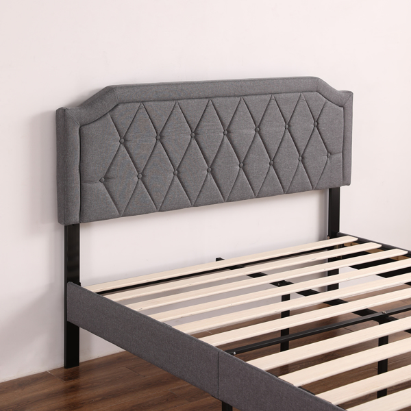 Full Adjustable Headboard Height Cotton And Linen Soft-Packed Bed Dark Gray